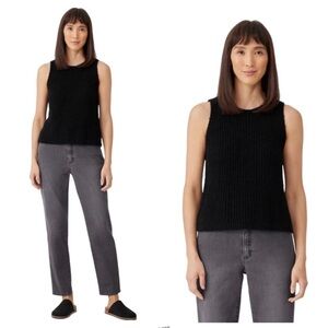 Revolve Eileen Fisher Cotton Cashmere Fluff Black Sleeveless Ribbed Tank Top XS